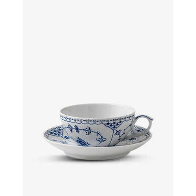 selfridges Royal Copenhagen Blue Fluted Half Lace Porcelain Cup and Saucer Set 200ml- Buy online at McGrocer