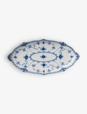 Royal Copenhagen Musselmalet Gerippt oval porcelain dish 24.5cm, imported from the UK
