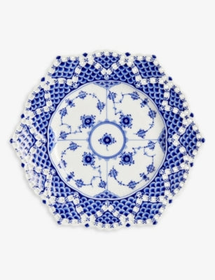 Blue Fluted Full Lace hexagonal porcelain plate 21cm