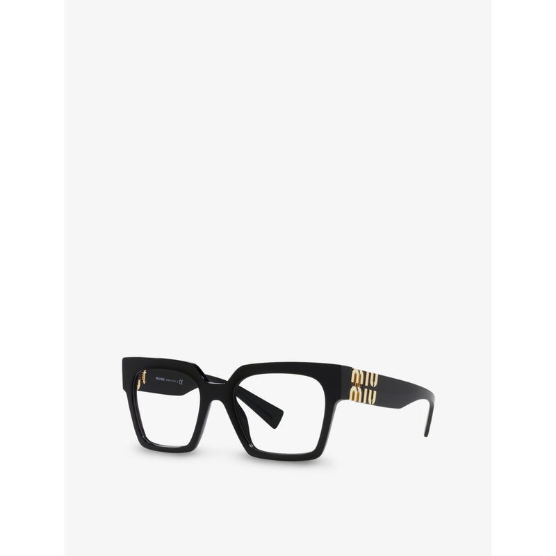 Miu Miu MU 04UV square acetate glasses with gold logos, UK version