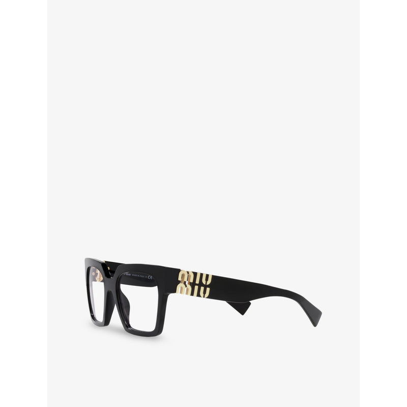 Miu Miu MU 04UV square acetate glasses with gold logos, UK version