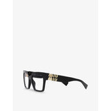 Miu Miu MU 04UV square acetate glasses with gold logos, UK version