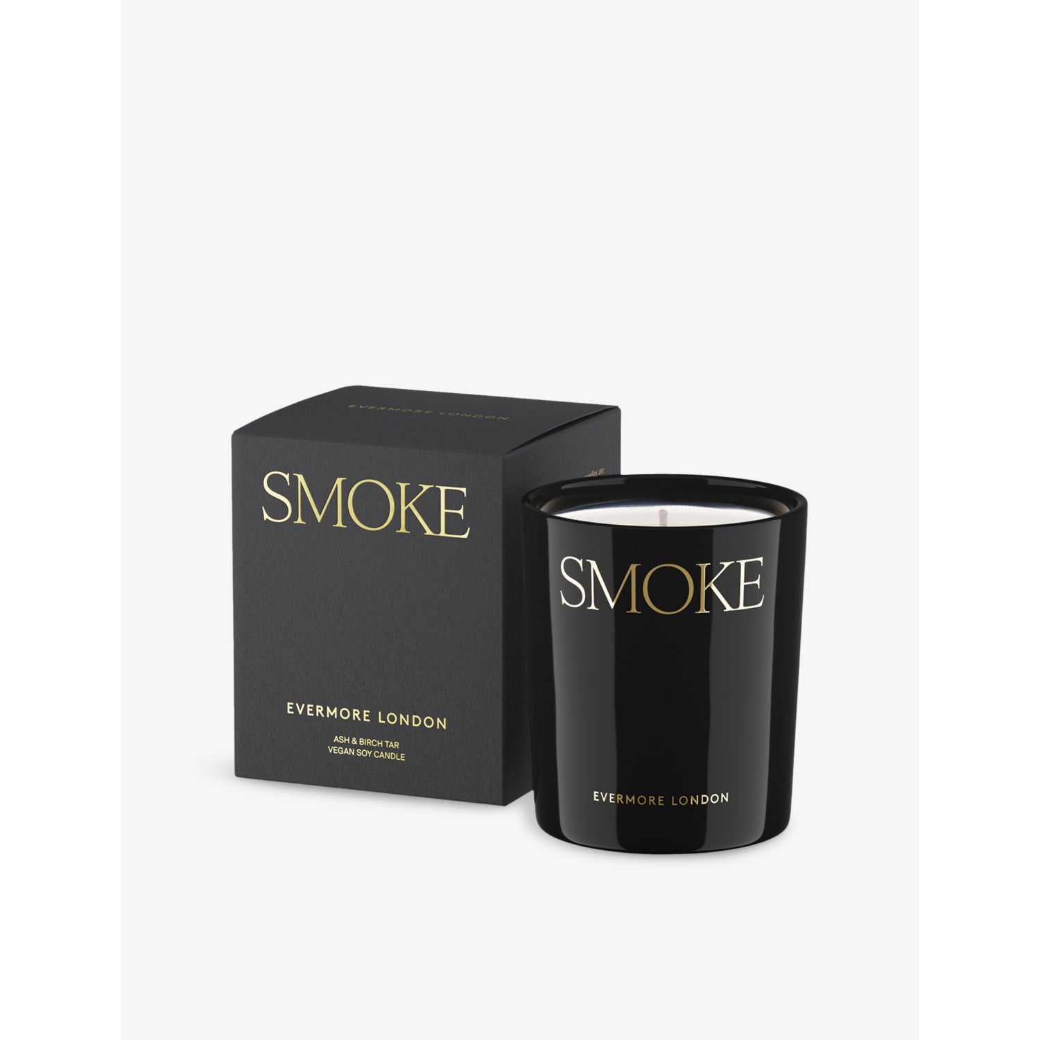 Evermore Smoke scented candle 145g in branded glass jar (British brand)