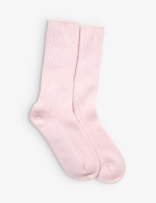 Ribbed cashmere bed socks sizes 4-7 - PALE PINK
