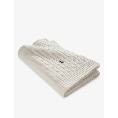 selfridges Ralph Lauren Home Logo-Embroidered Cable-Knit Cotton Throw 130cm x 180cm- Buy online at McGrocer