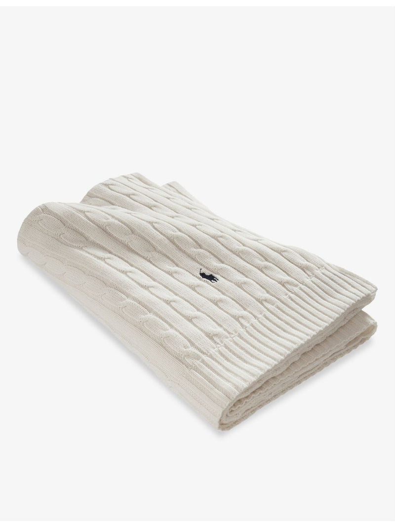 Ralph Lauren logo-embroidered cable-knit cotton throw 130cm x 180cm, UK version