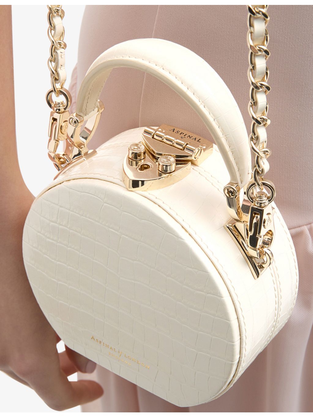 Aspinal of London Hat Box mini croc-embossed leather cross-body bag - British product