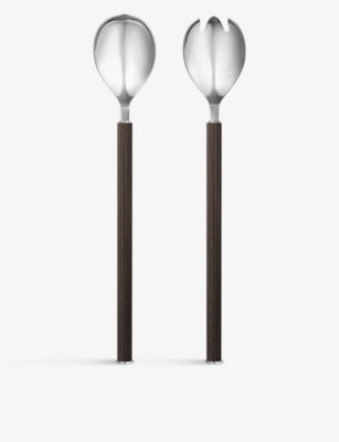 Georg Jensen salad servers polished steel and wood - British product