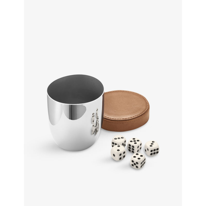 Georg Jensen stainless steel dice cup set with leather lid - British product