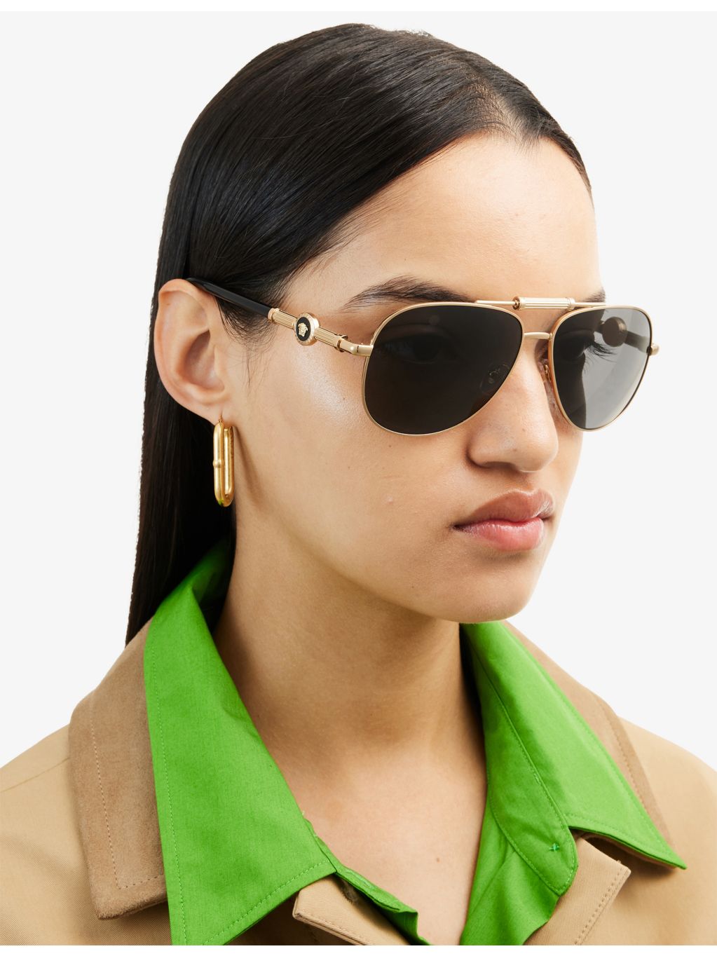 Versace VE2236 aviator-frame metal sunglasses with tinted lenses, UK version