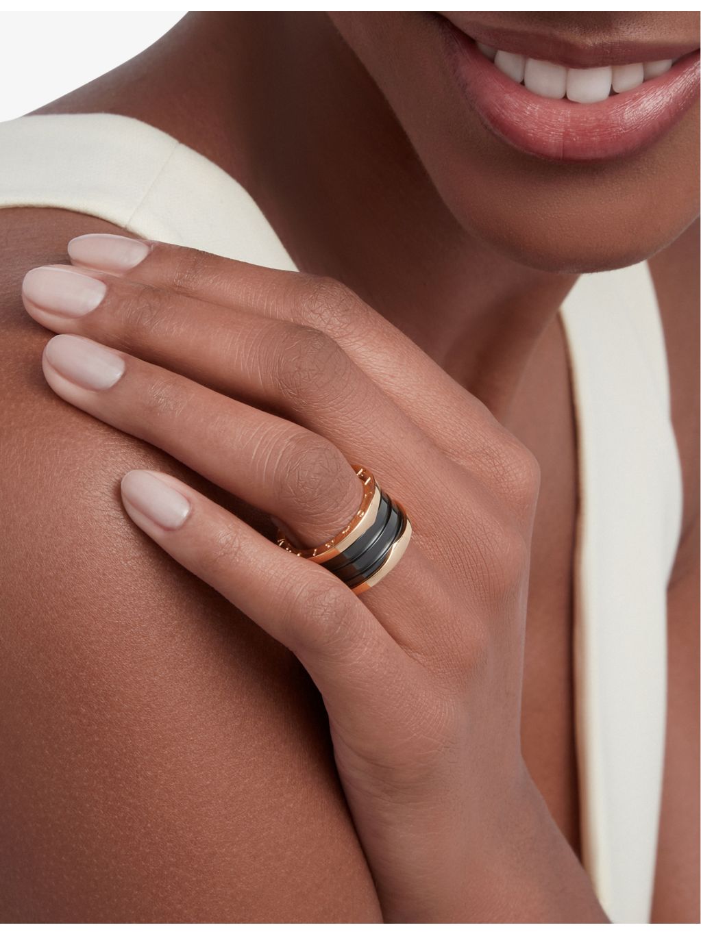 Bvlgari B.zero1 four-band ring 18ct rose gold and ceramic 4.8cm, UK version