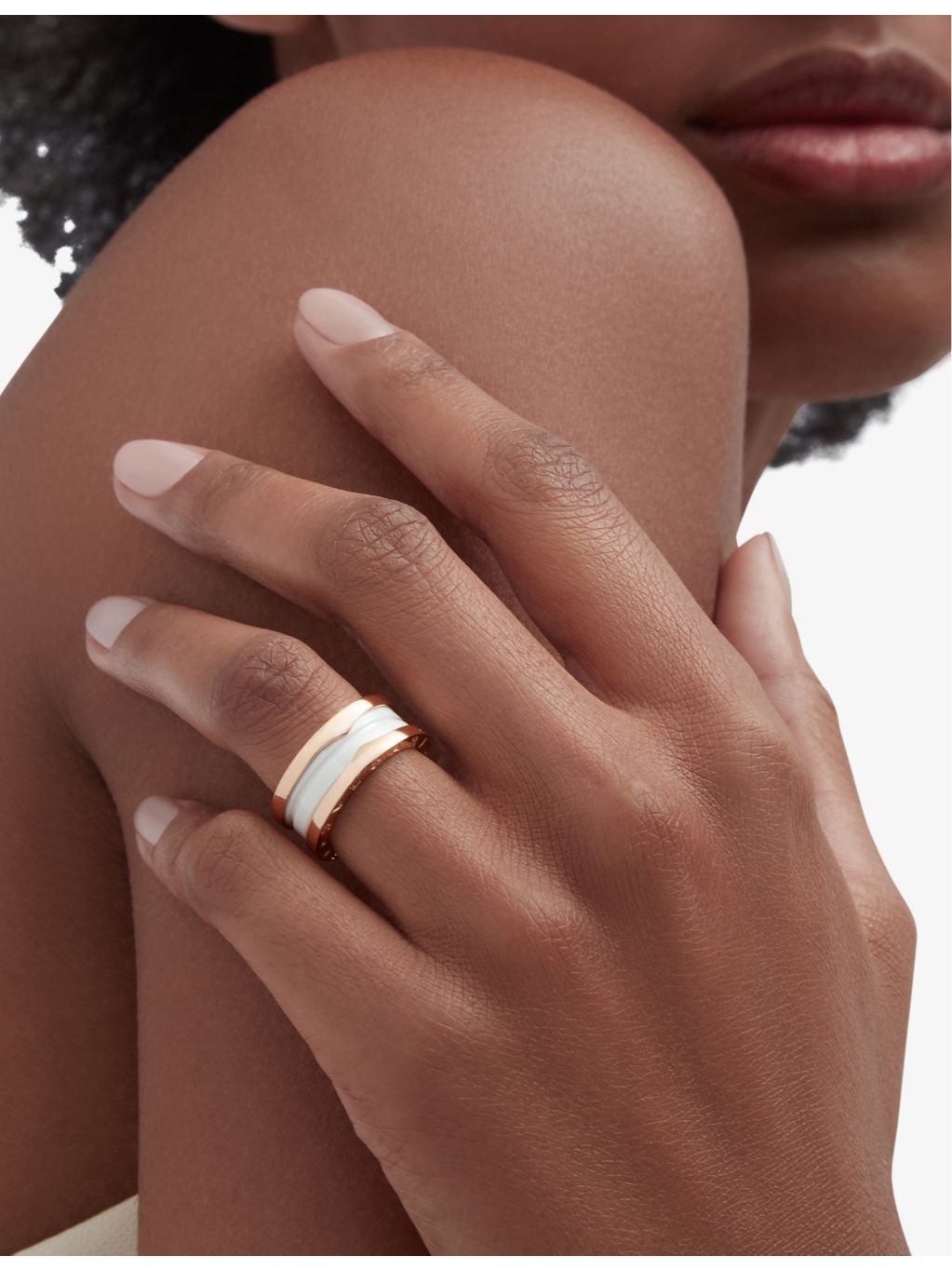 Bvlgari B.zero1 18ct rose-gold ceramic ring, imported from the UK