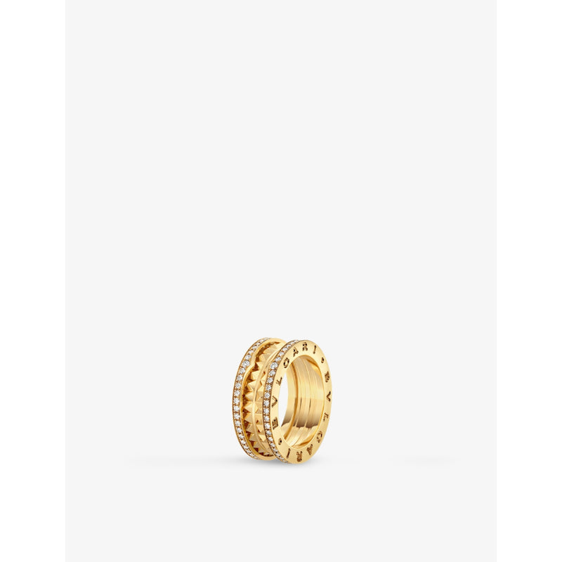 B.zero1 two-band 18ct yellow-gold and 0.51ct round-cut diamond band ring - 53mm