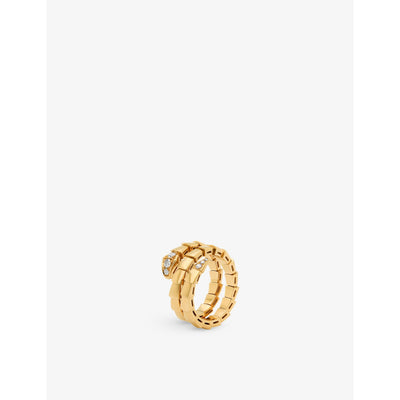 selfridges Bvlgari Serpenti Viper 18ct Yellow Gold and 0.1ct Diamond Ring- Buy online at McGrocer