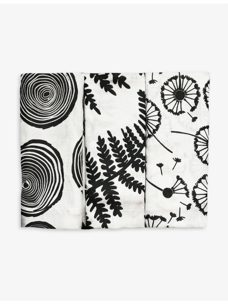 Etta Loves muslin cloths plant-print organic cotton, pack of three (British brand)