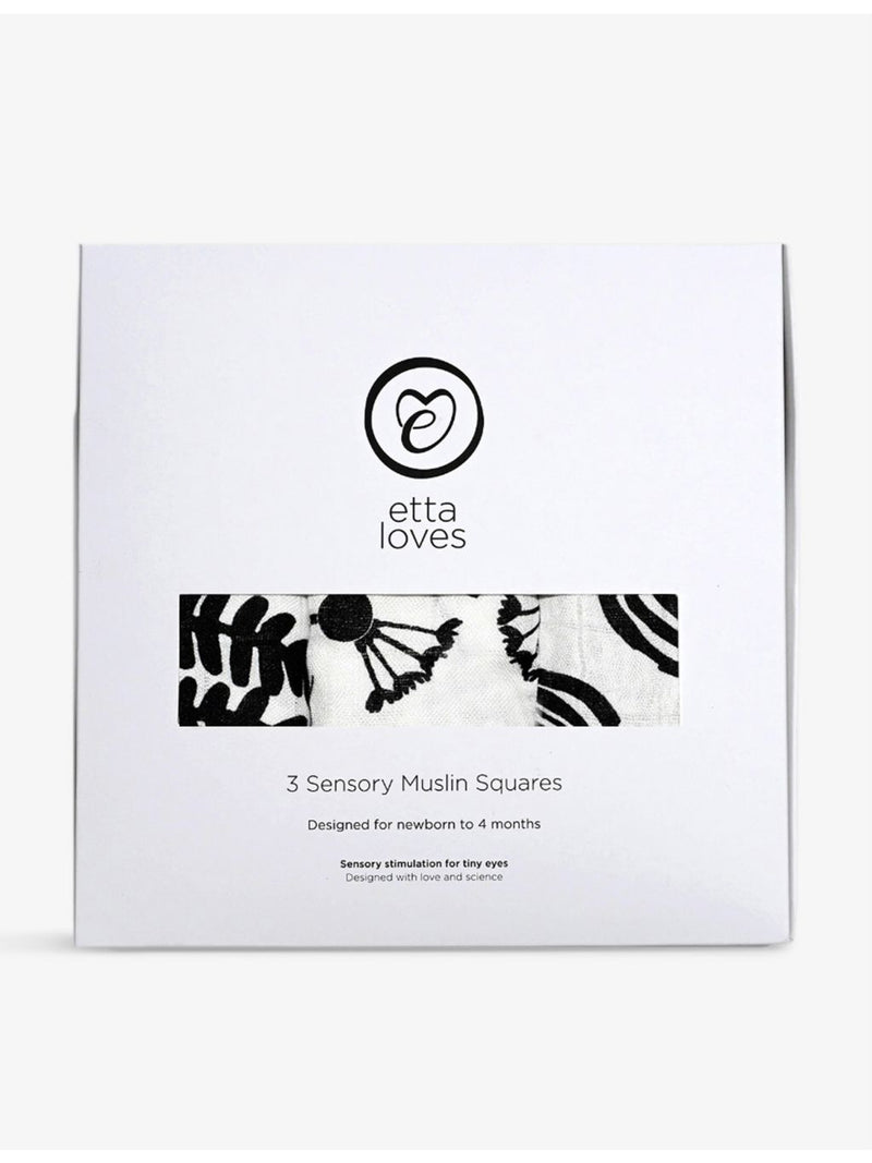 Etta Loves muslin cloths plant-print organic cotton, pack of three (British brand)