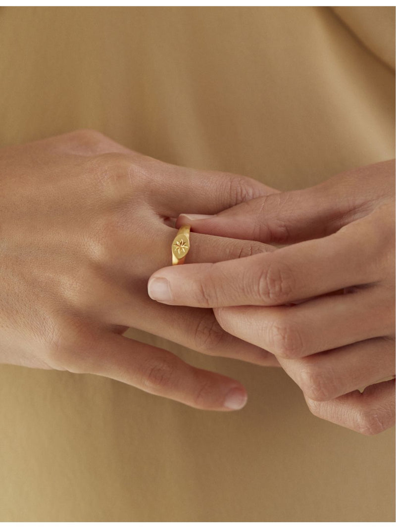 Monica Vinader Guiding Star signet ring in 18ct gold vermeil, UK version
