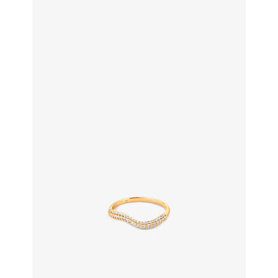selfridges Astrid & Miyu Wave 18ct Yellow Gold-Plated Sterling Silver and Cubic Zirconia Ring 4.4mm- Buy online at McGrocer