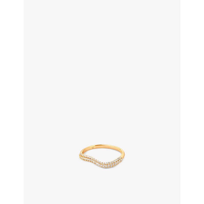 Wave 18ct yellow gold-plated sterling-silver and cubic zirconia ring - L