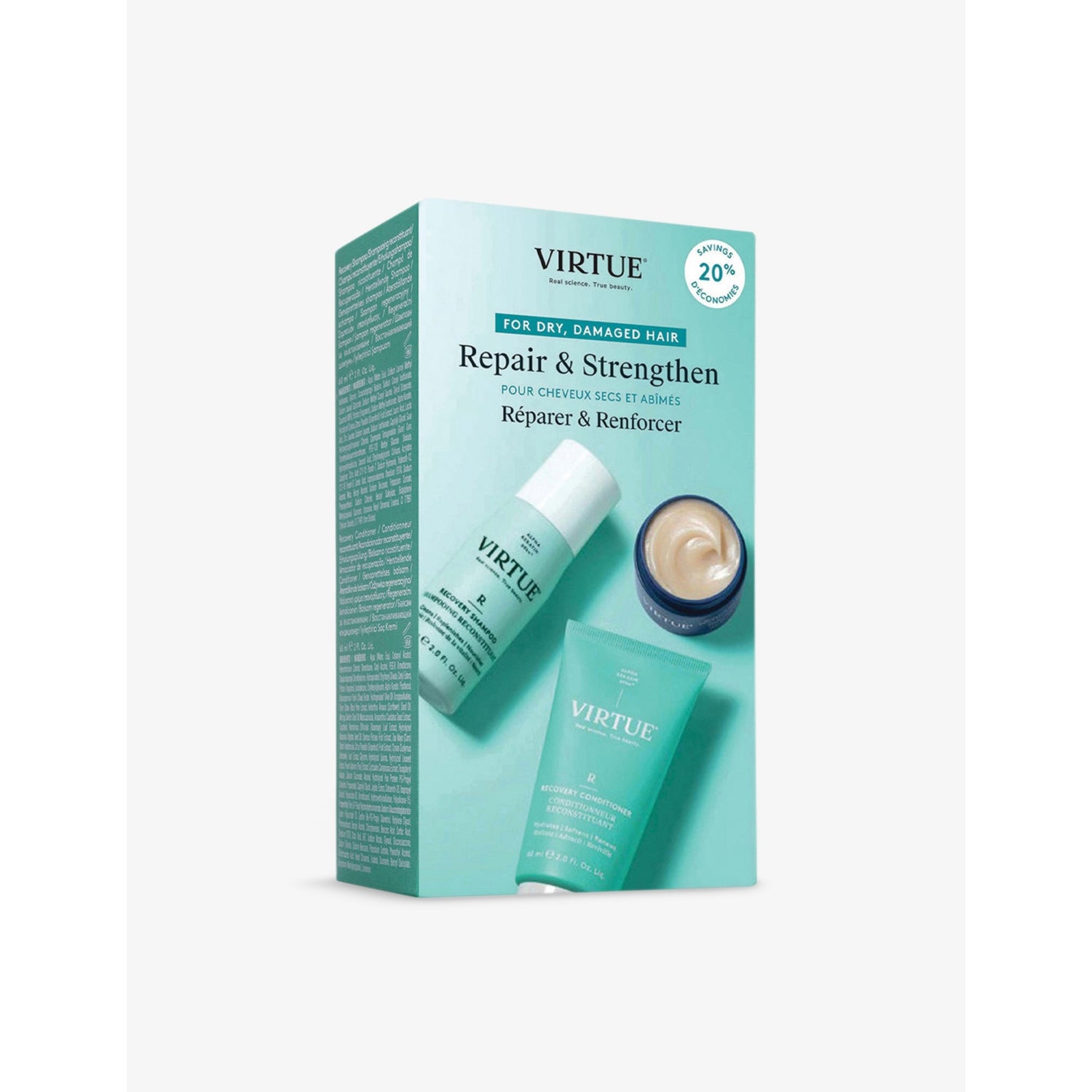 Virtue Recovery haircare kit with shampoo, conditioner and mask (British brand)