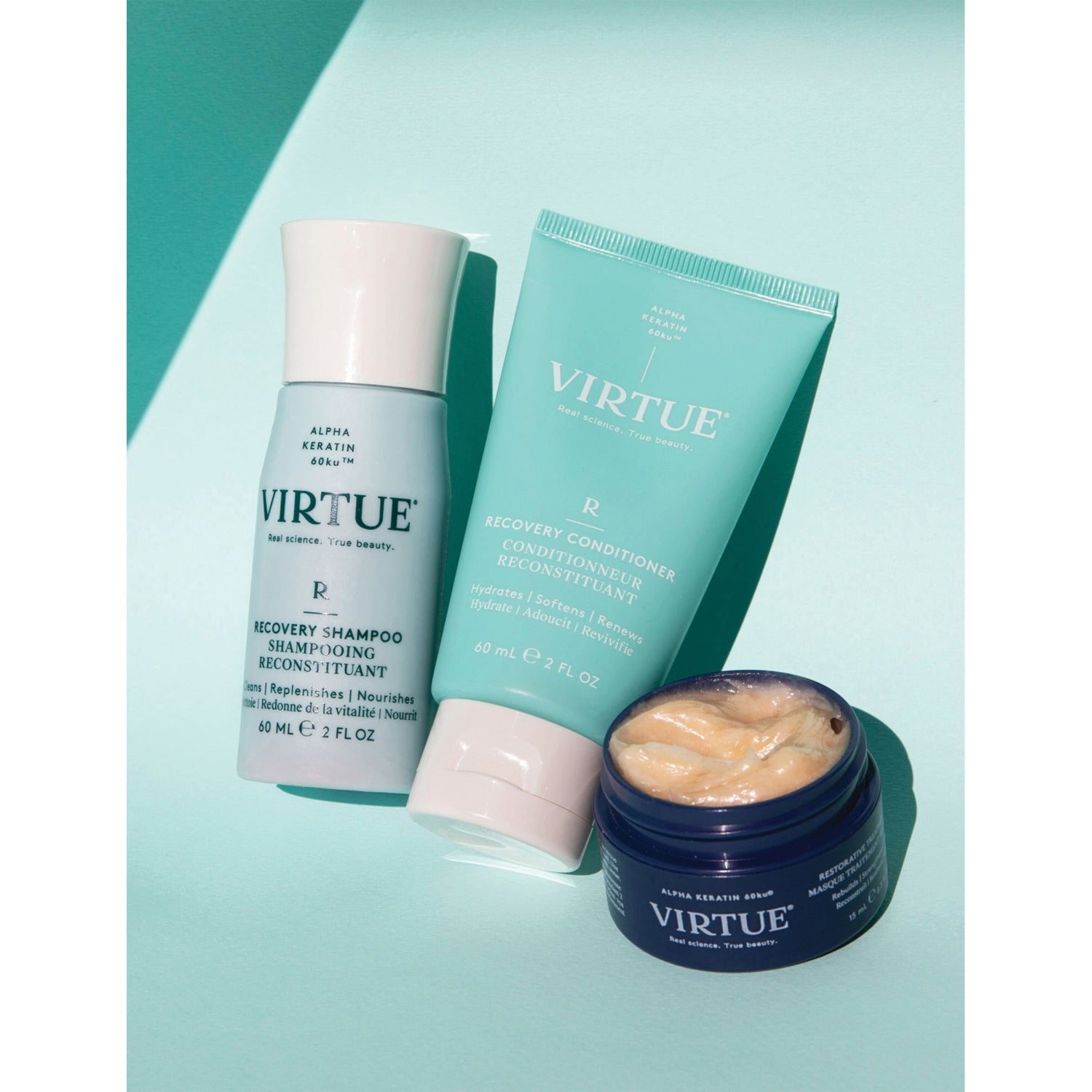 Virtue Recovery haircare kit with shampoo, conditioner and mask (British brand)