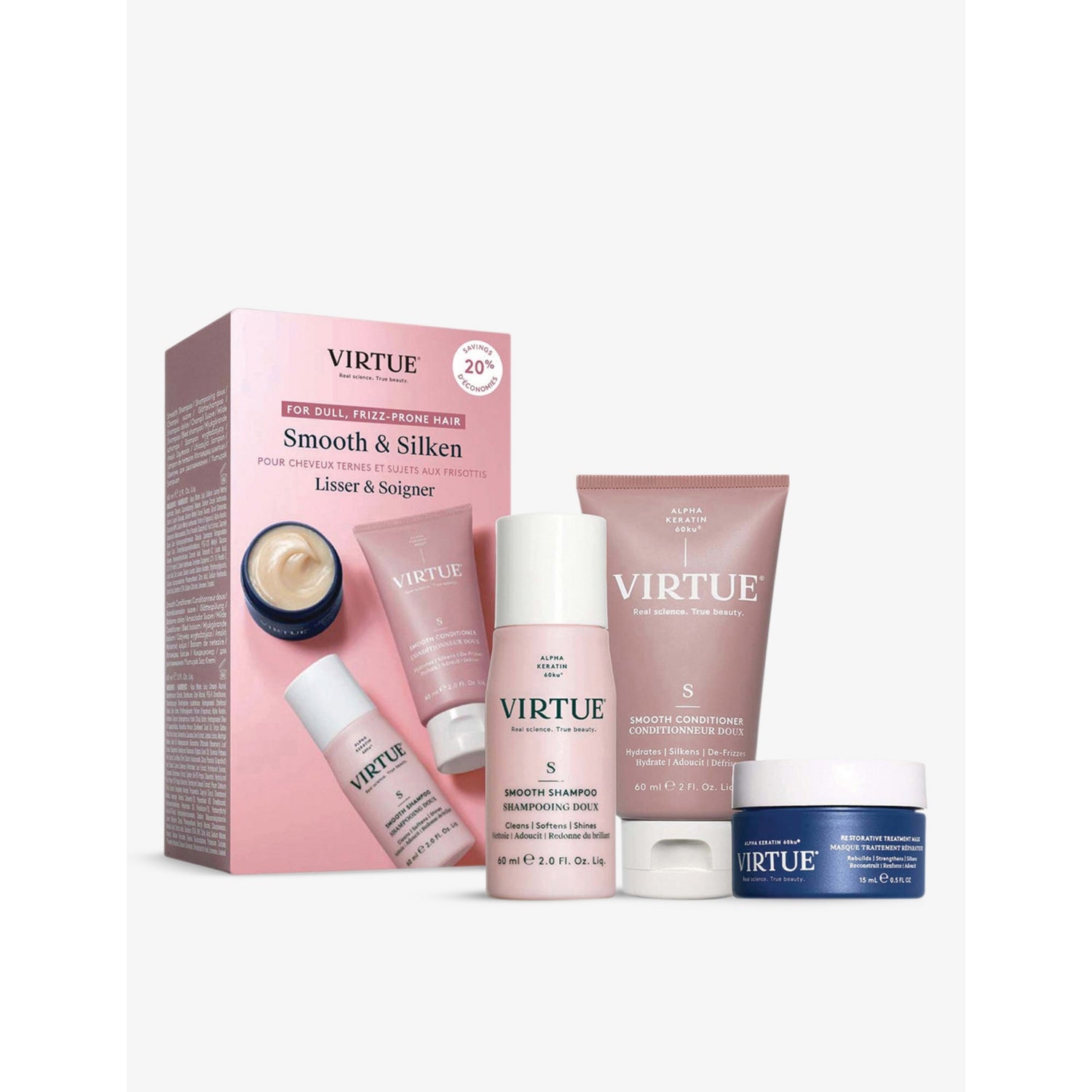Virtue Smooth discovery kit with shampoo conditioner and treatment mask (British brand)
