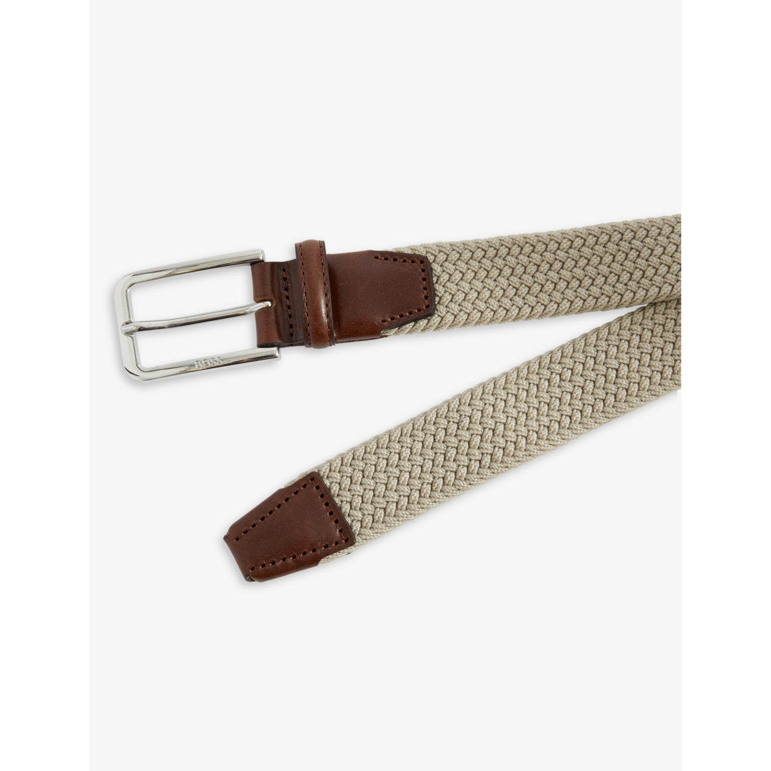 BOSS logo-embossed woven belt with leather trim, imported from the UK