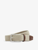 BOSS logo-embossed woven belt with leather trim, imported from the UK