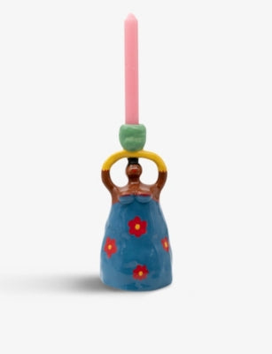 Laetitia Rouget hand-painted Nina ceramic candleholder 25cm (British brand)