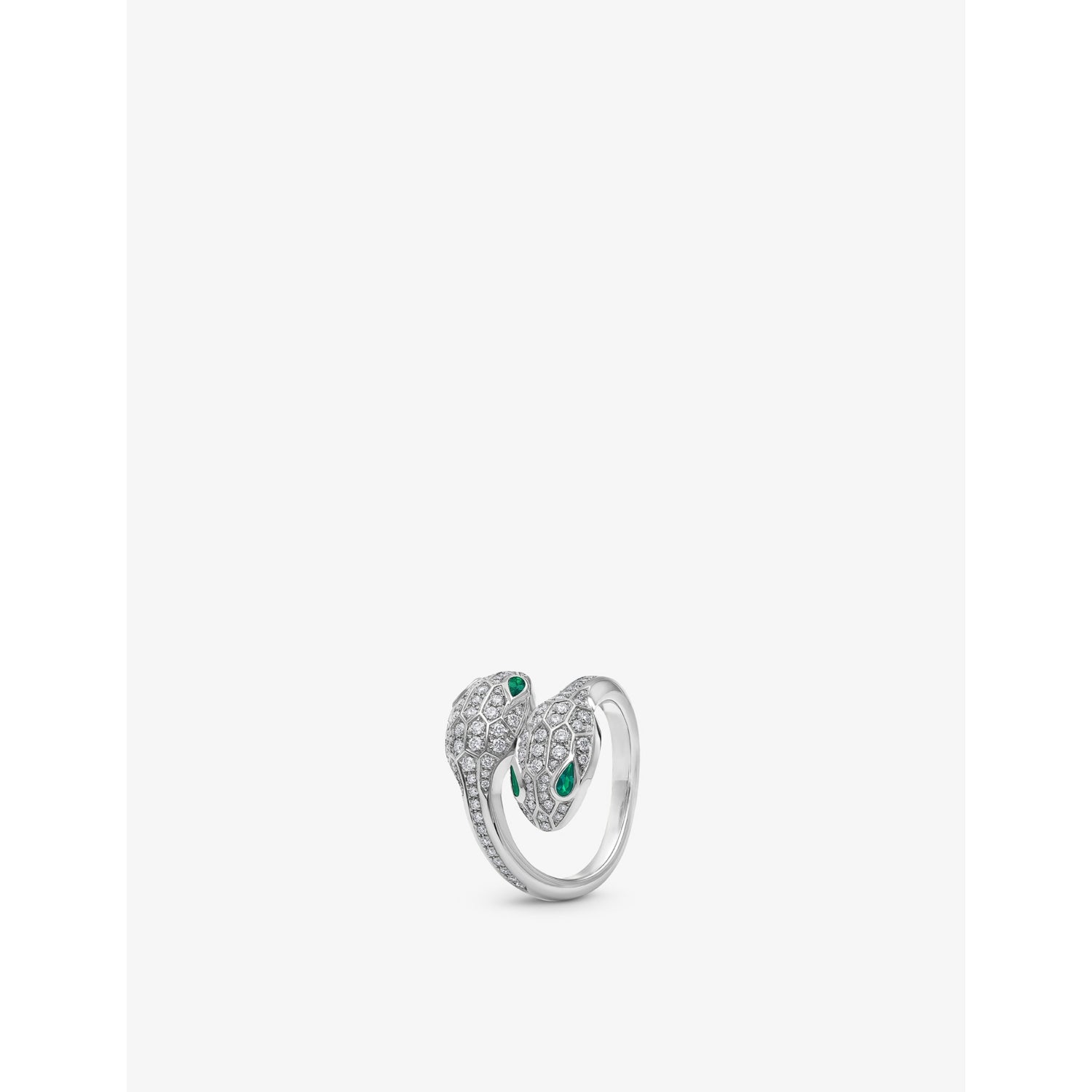 Serpenti Seduttori 18ct white-gold, 0.56ct brilliant-cut diamond and 0.2ct emerald ring - 53mm