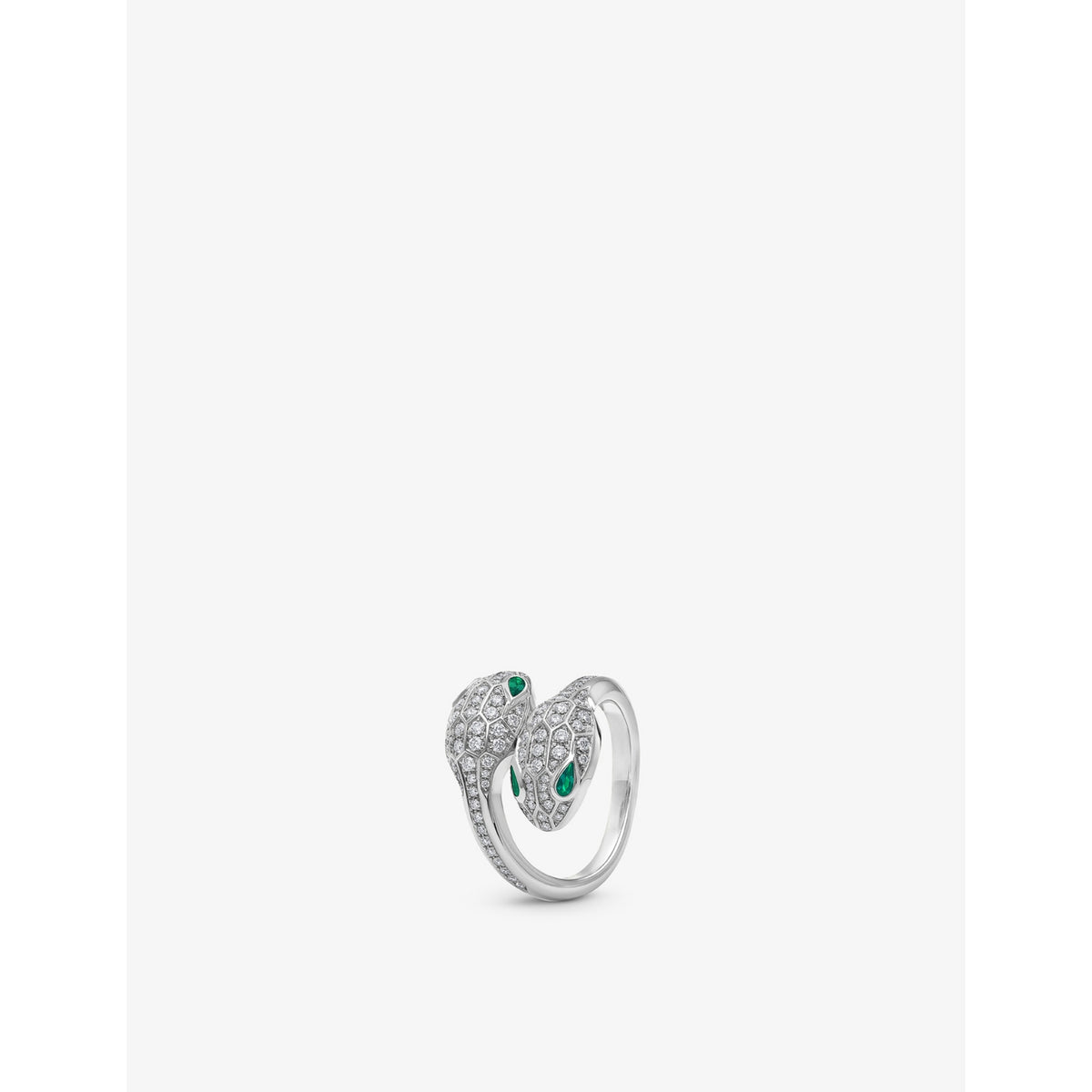 Serpenti Seduttori 18ct white-gold, 0.56ct brilliant-cut diamond and 0.2ct emerald ring - 53mm
