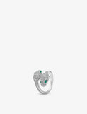 Serpenti Seduttori 18ct white-gold, 0.56ct brilliant-cut diamond and 0.2ct emerald ring - 53mm