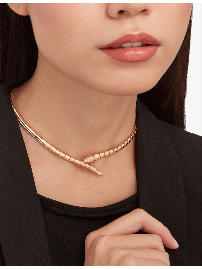Bvlgari Serpenti Viper 18ct rose gold diamond necklace - British product