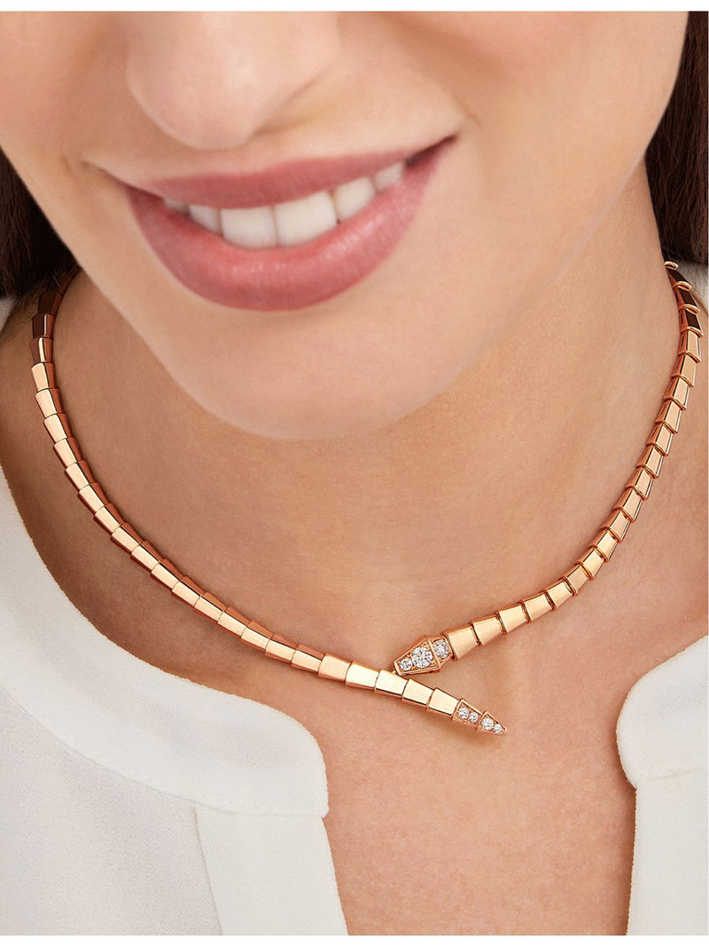 Bvlgari Serpenti Viper 18ct rose gold diamond necklace - British product