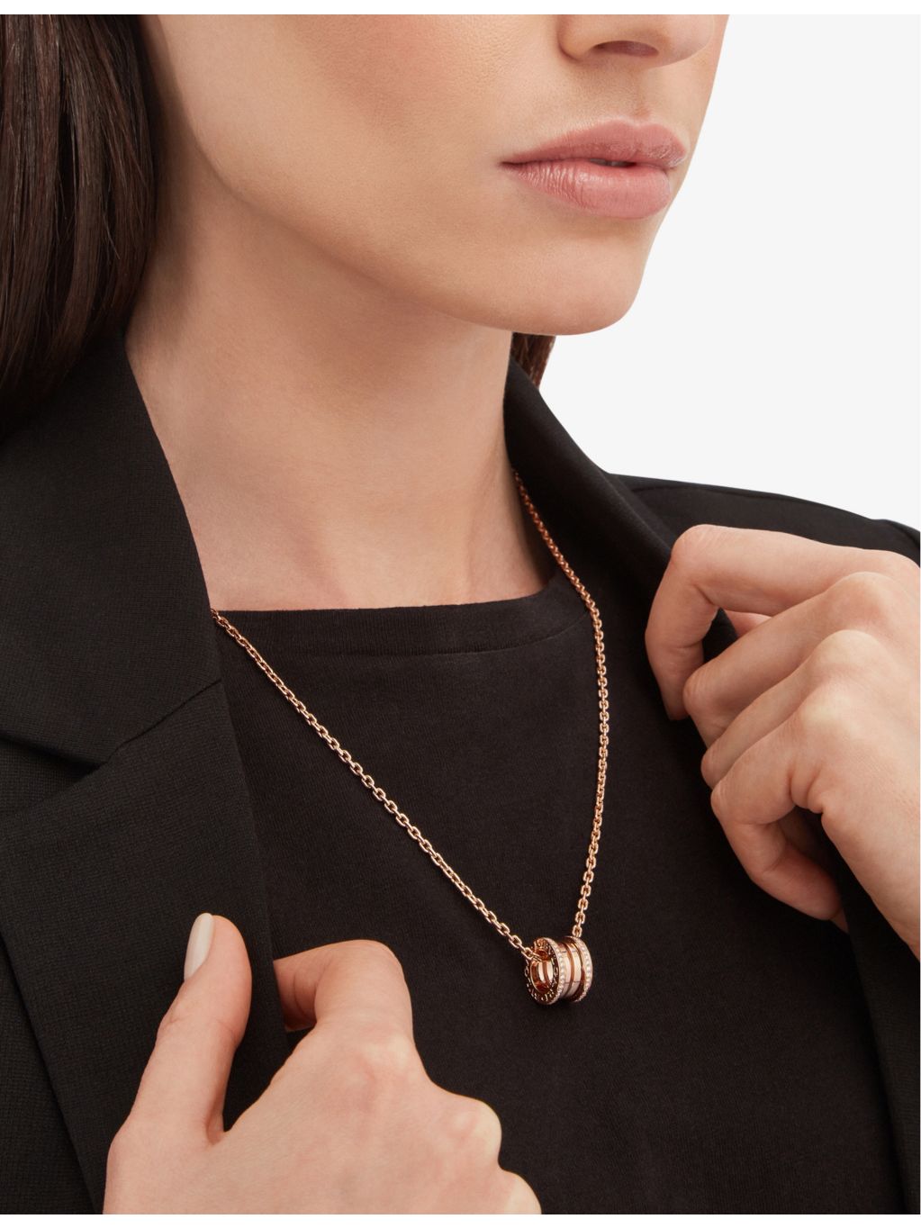 Bvlgari B.zero1 18ct rose gold diamond pendant necklace, imported from the UK