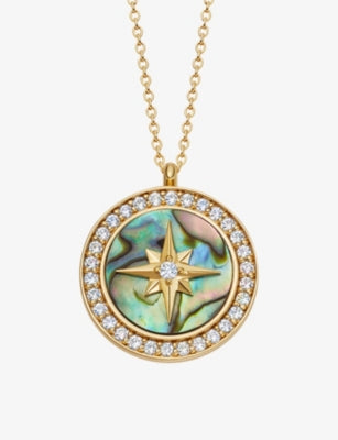 Astley Clarke Polaris Large 18ct Yellow Gold-Plated Sterling Silver Abalone and White Sapphire Locket Necklace, 16-18in