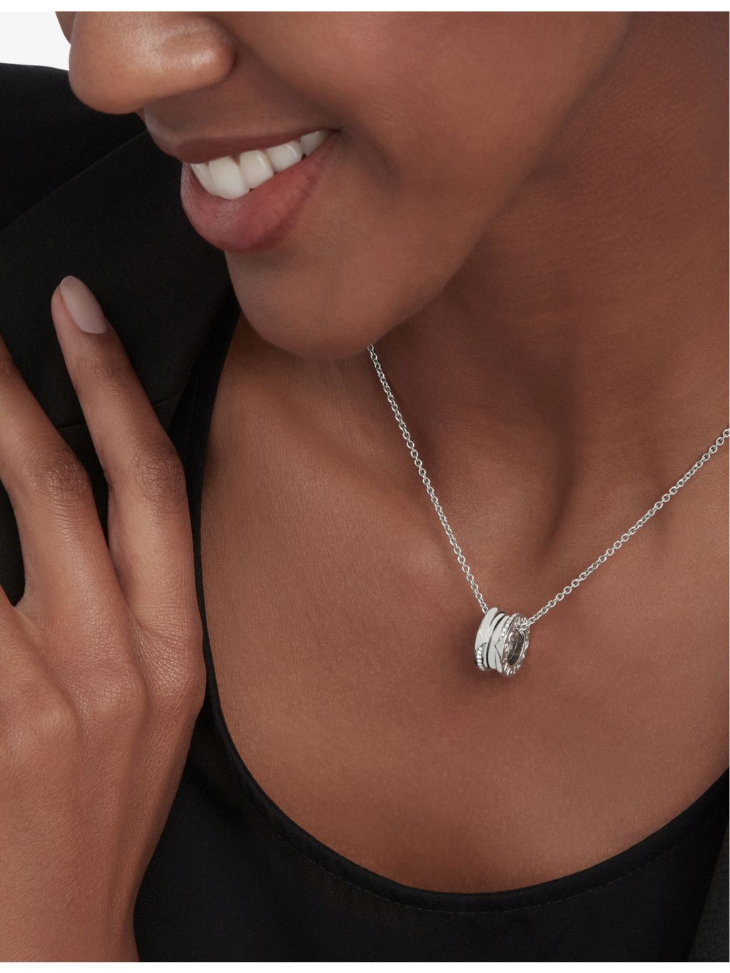 Bvlgari B.zero1 diamond pendant necklace in 18ct white gold, UK version