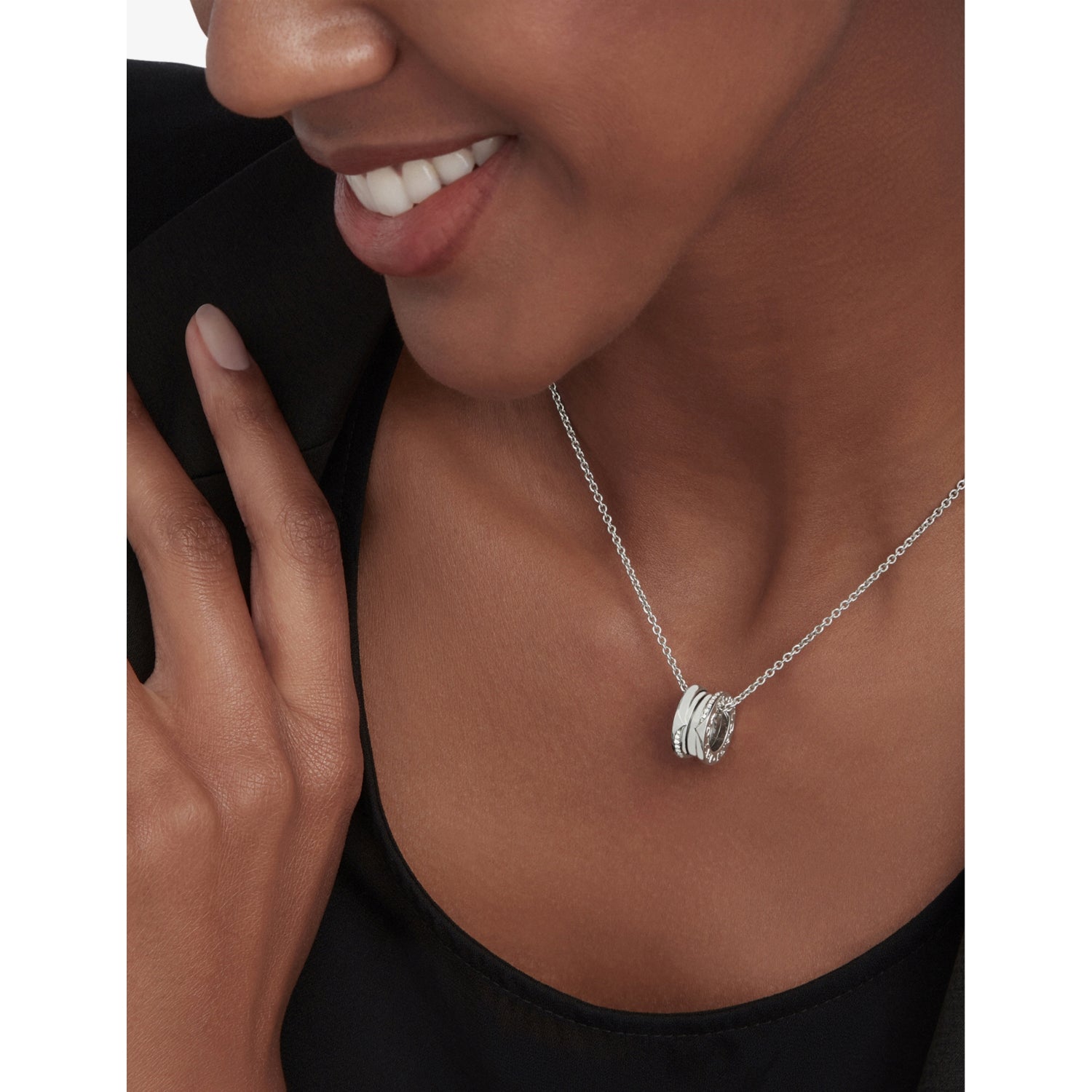 Bvlgari B.zero1 diamond pendant necklace in 18ct white gold, UK version