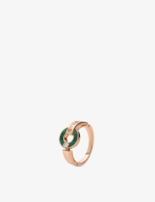 Bvlgari 18ct Rose-Gold 0.04ct Brilliant-Cut Diamond and Malachite Ring