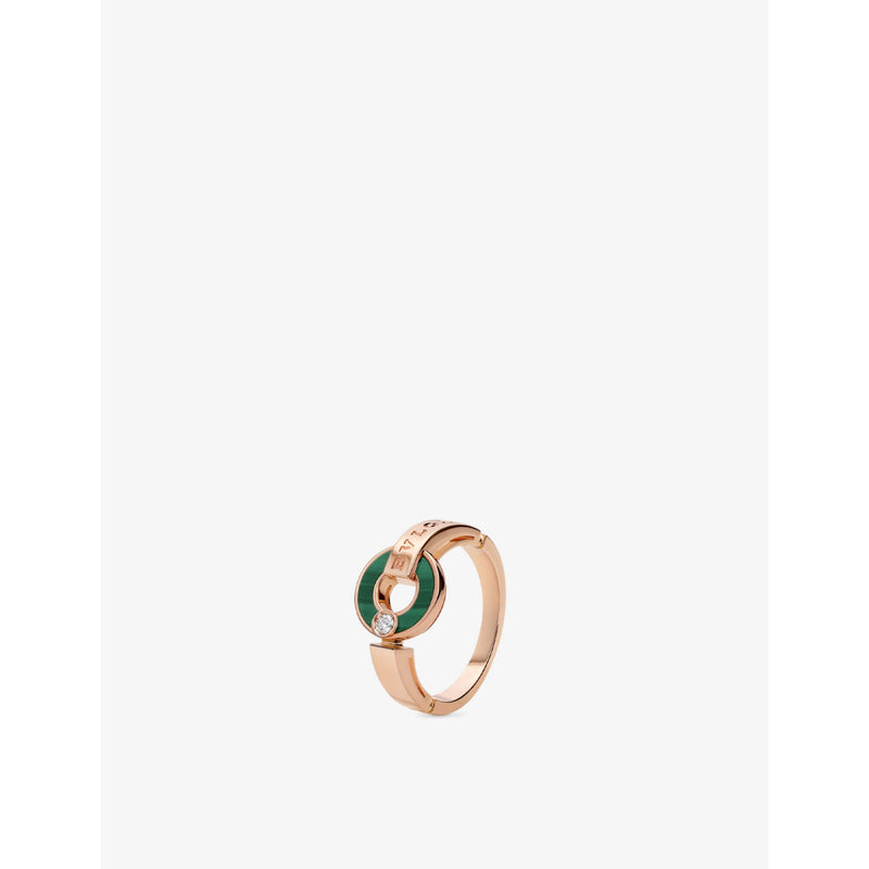 BVLGARI BVLGARI 18ct rose-gold, 0.04ct brilliant-cut diamond and malachite ring - 56mm
