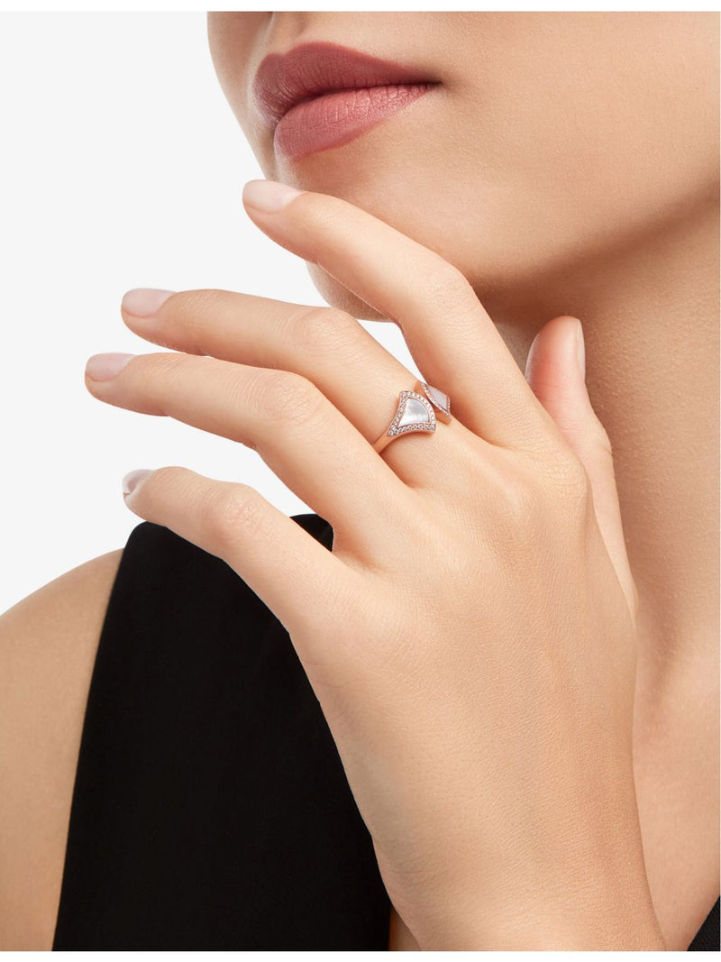 Bvlgari 0.17ct diamond ring, rose gold and mother of pearl, UK version