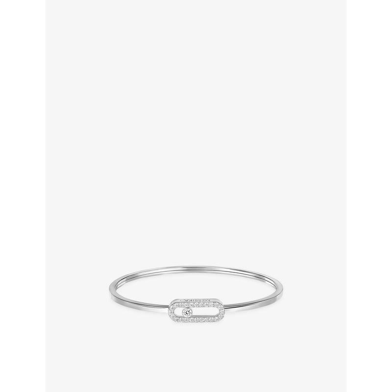 Move Uno Flex medium 18ct white-gold and 0.34ct brilliant-cut diamond bangle bracelet - 16cm