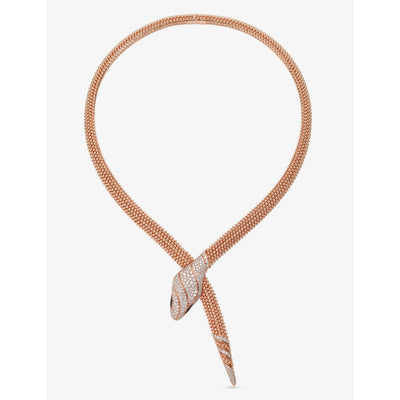 selfridges Bvlgari Serpenti 18ct Rose-Gold 3.13ct Brilliant-Cut Diamond Necklace- Buy online at McGrocer