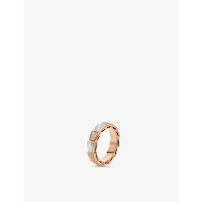 selfridges Bvlgari Serpenti Viper 18ct rose-gold 0.34ct brilliant-cut diamond and mother of pearl ring- Buy online at McGrocer