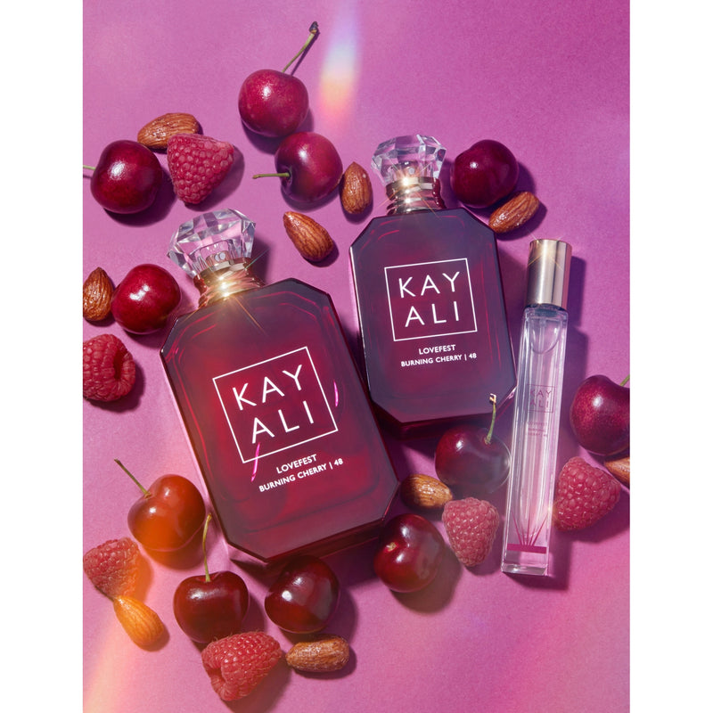 Kayali Lovefest Burning Cherry 48 eau de parfum, imported from the UK