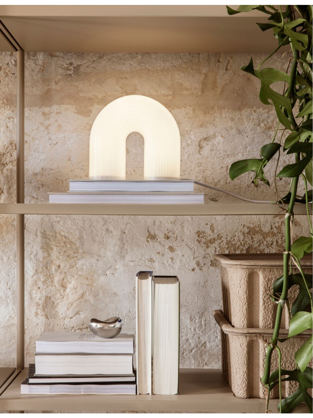 ferm LIVING table lamp rippled glass and brass, imported from the UK