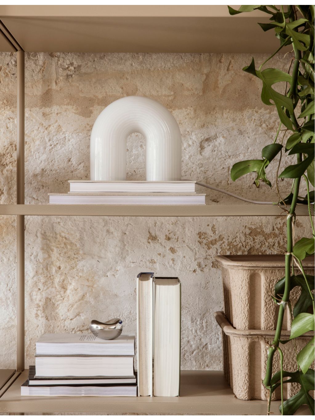 ferm LIVING table lamp rippled glass and brass, imported from the UK