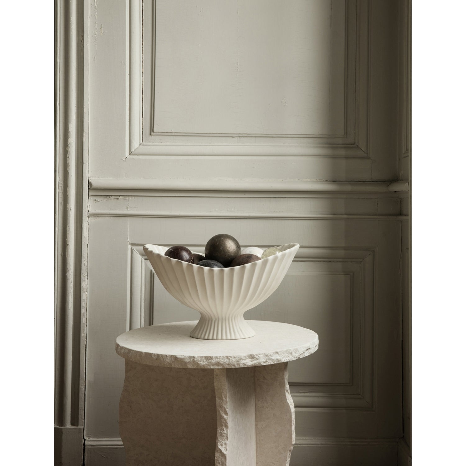 Ferm Living pleated stoneware centrepiece 24cm (British brand)
