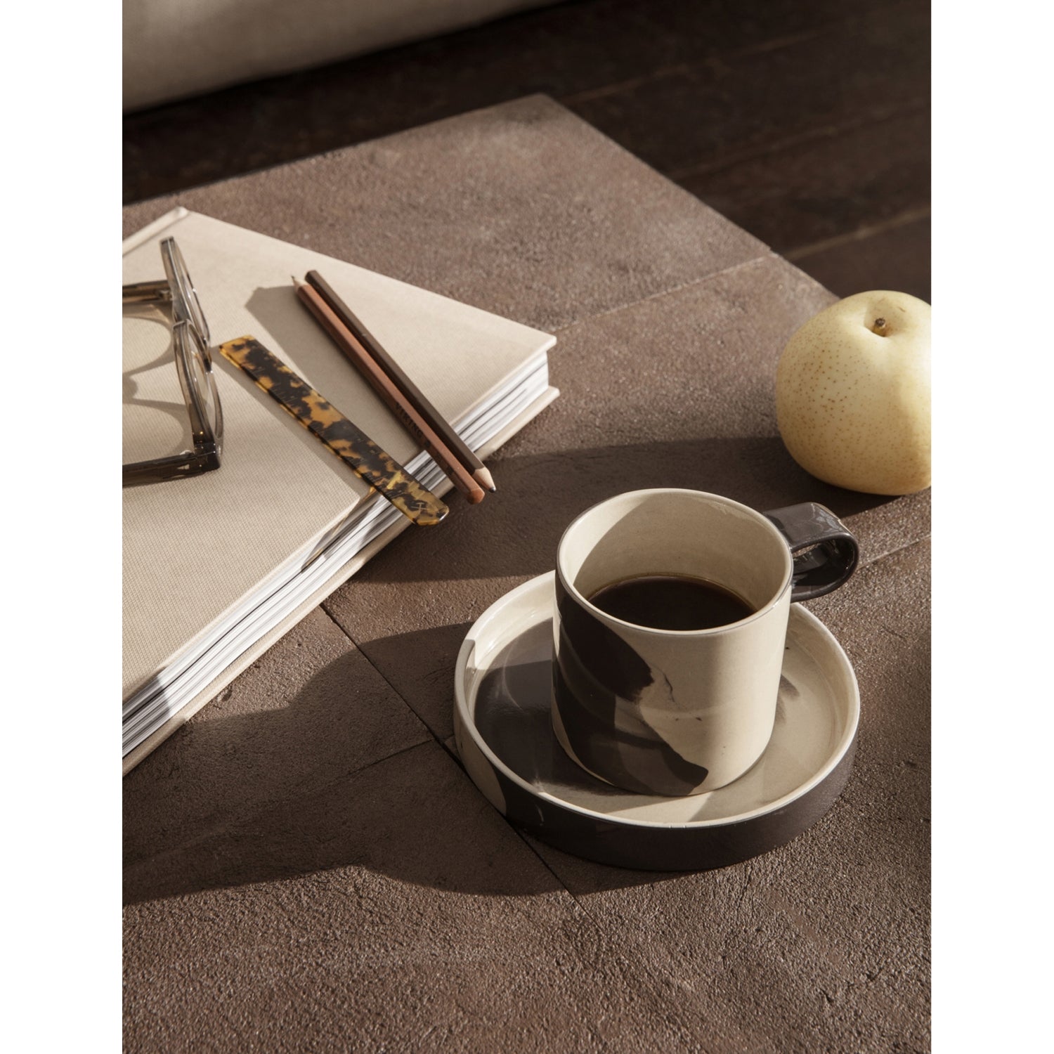 Ferm Living stoneware cup and saucer contrast-print 200ml, UK version