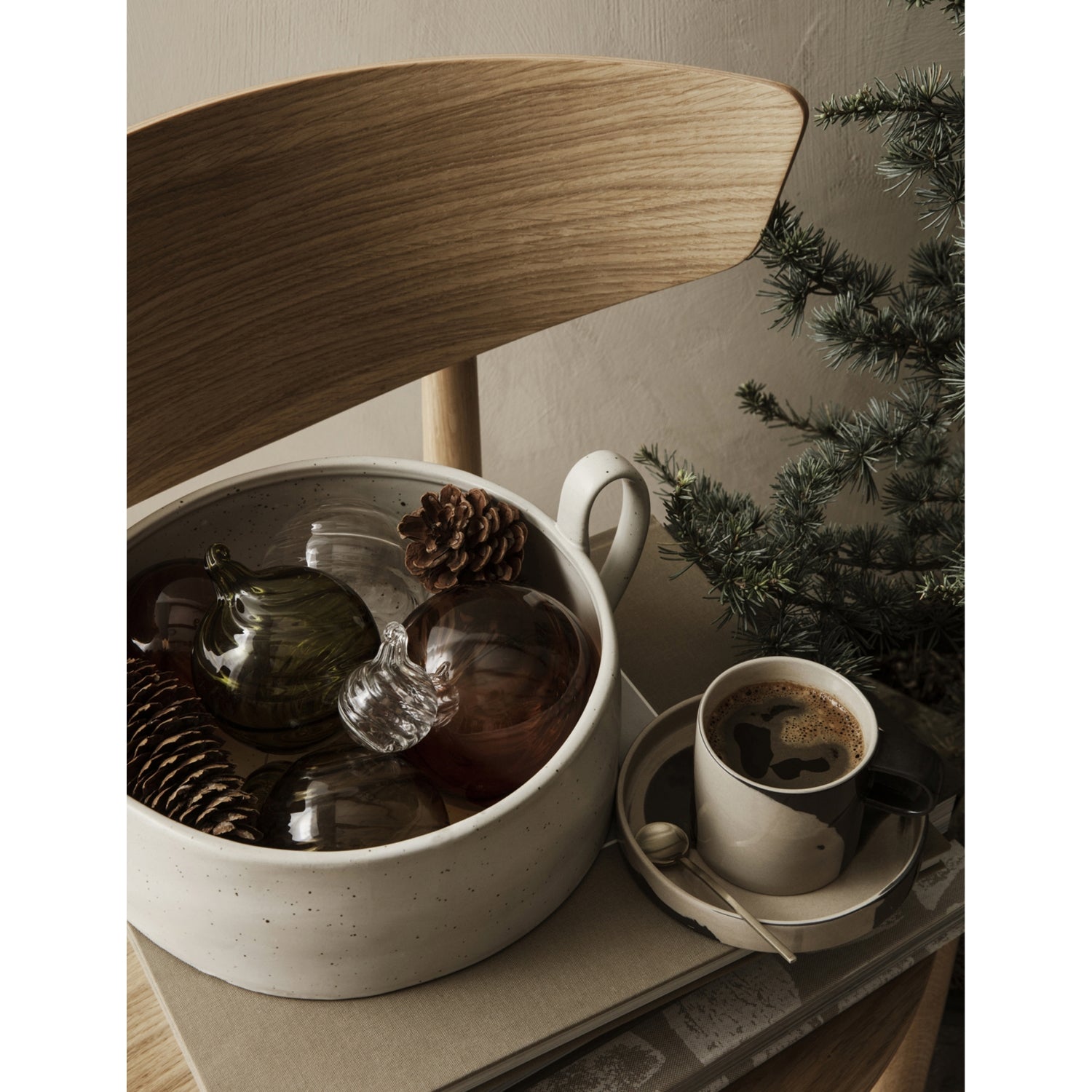 Ferm Living stoneware cup and saucer contrast-print 200ml, UK version